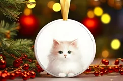 Christmas Cat Round Ornament Sublimation PNG Product Image 3
