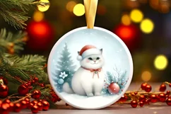 Christmas Cat Round Ornament Sublimation PNG Product Image 1