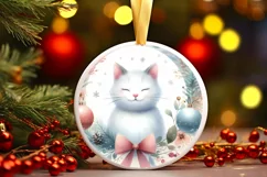 Christmas Cat Round Ornament Sublimation PNG Product Image 3