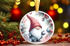 Colorful Pastel Christmas Gnome Round Ornament Sublimation Product Image 3