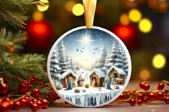 Winter Nativity Scene Ornament Sublimation PNG Product Image 1