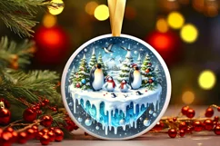 Penguins Snow Globe Round Ornament Sublimation PNG Product Image 3