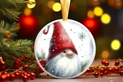 Christmas Gnome Round Ornament Sublimation PNG Product Image 3
