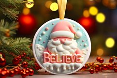 Pastel 3D Santa BELIEVE Round Ornament Sublimation PNG Product Image 3