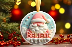 Pastel 3D Santa BELIEVE Round Ornament Sublimation PNG Product Image 3