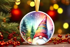 Colorful Pastel Gnome Round Ornament Sublimation PNG Product Image 1