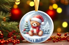 Winter Teddy Bear Ornament Sublimation PNG Product Image 1