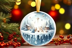 Winter Nativity Scene Ornament Sublimation PNG Product Image 1