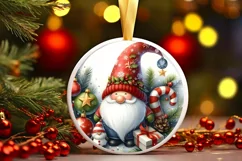 Christmas Gnome Round Ornament Sublimation PNG Product Image 1