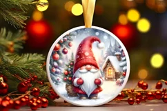 Christmas Gnome Round Ornament Sublimation PNG Product Image 1
