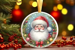 Santa Winter Watercolor Christmas Ornament Sublimation PNG Product Image 3