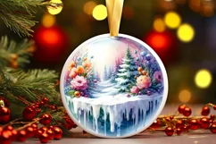 Winter Scene with Flowers Round Ornament PNG Product Image 1