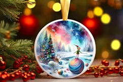 Melting Winter Scene with Elf Round Ornament PNG Product Image 3