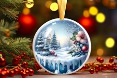 Watercolor Winter Scene with Flowers Round Ornament PNG Product Image 3