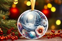 Watercolor Winter Scene with Flowers Round Ornament PNG Product Image 3