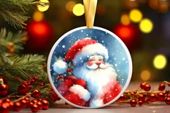 Colorful Santa Round Ornament Sublimation PNG Product Image 3