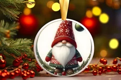 Christmas Gnome Round Ornament Sublimation PNG Product Image 3