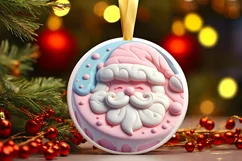 3D Martzipan Santa Round Ornament Sublimation PNG Product Image 3