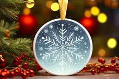 Snowflake Round Christmas Ornament Sublimation PNG Product Image 1