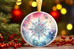 Snowflake Round Christmas Ornament Sublimation PNG Product Image 3