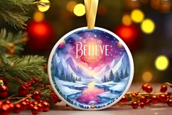 3D Winter Scene Believe Round Christmas Ornament Sublimation Product Image 3