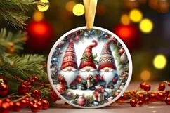 Winter Gnomes Round Christmas Ornament Sublimation PNG Product Image 3