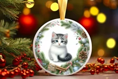Cat Round Christmas Ornament Sublimation PNG Product Image 3