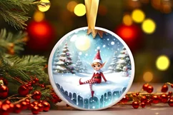 Winter Christmas Ball Scene with Elf Sublimation PNG Product Image 3