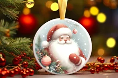 Santa Pastel Round Christmas Ornament Sublimation PNG Product Image 3