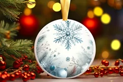 Snowflake Round Christmas Ornament Sublimation PNG Product Image 3