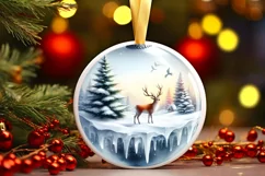 3D Reindeer Round Ornament Sublimation PNG Product Image 3