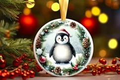Penguin Round Christmas Ornament Sublimation PNG Product Image 3