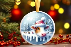 3D Cow Round Ornament Sublimation PNG Product Image 1