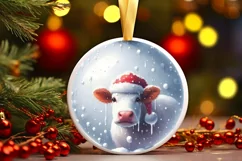 3D Cow Round Ornament Sublimation PNG Product Image 1