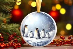 Penguins Round Ornament Sublimation PNG Product Image 3