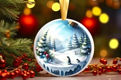 Penguins Round Ornament Sublimation PNG Product Image 3