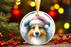 Colorful Dog Round Christmas Ornament Sublimation PNG Product Image 3