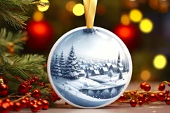 3D Winter Scene Round Christmas Ornament Sublimation PNG Product Image 3