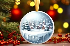 3D Winter Scene Round Christmas Ornament Sublimation PNG Product Image 3