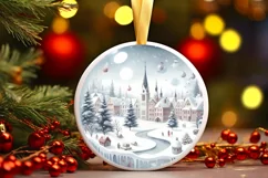 3D Winter Scene Round Christmas Ornament Sublimation PNG Product Image 1