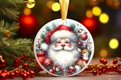 Santa Round Christmas Ornament Sublimation PNG Product Image 3