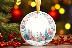Snowy Days Winter Scene Round Christmas Ornament Sublimation Product Image 1