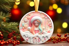 Large Text Santa's Girl Round Christmas Ornament Sublimation Product Image 1