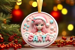 Large Text Santa's Girl Round Christmas Ornament Sublimation Product Image 3