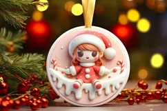 3D Winter Scene with Santa's Girl Ornament Sublimation PNG Product Image 3