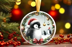 Penguin Round Christmass Ornament Sublimation PNG Product Image 3
