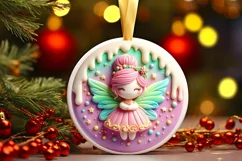3D Martzipan Christmass Fairy Round Ornament Sublimation PNG Product Image 1