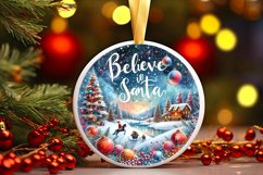 Winter Scene with Santa Round Christmas Ornament Sublimation Product Image 3