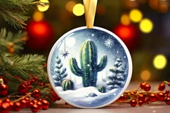 Winter Christmas Ball Scene Cactus Sublimation PNG Product Image 1