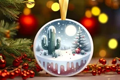 Winter Christmas Ball Scene Cactus Sublimation PNG Product Image 2